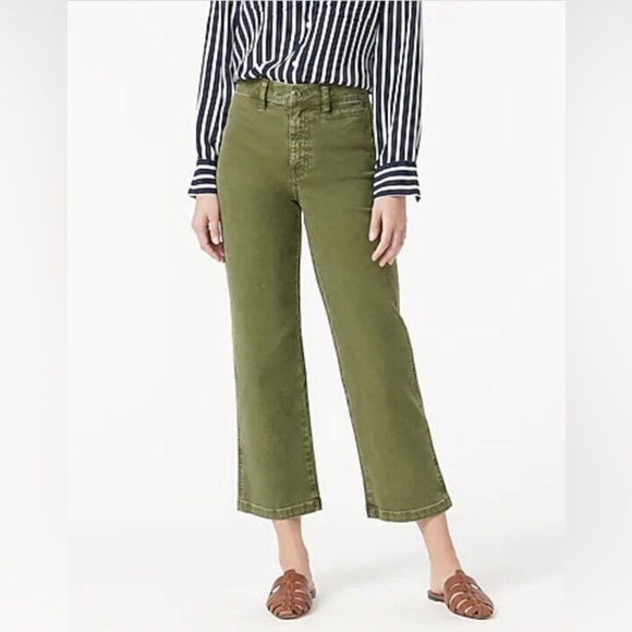 NWT J.Crew Size 27p Garment-Dyed Slim Wide Leg Jean Green SP' 2021 AV814 - Picture 1 of 14